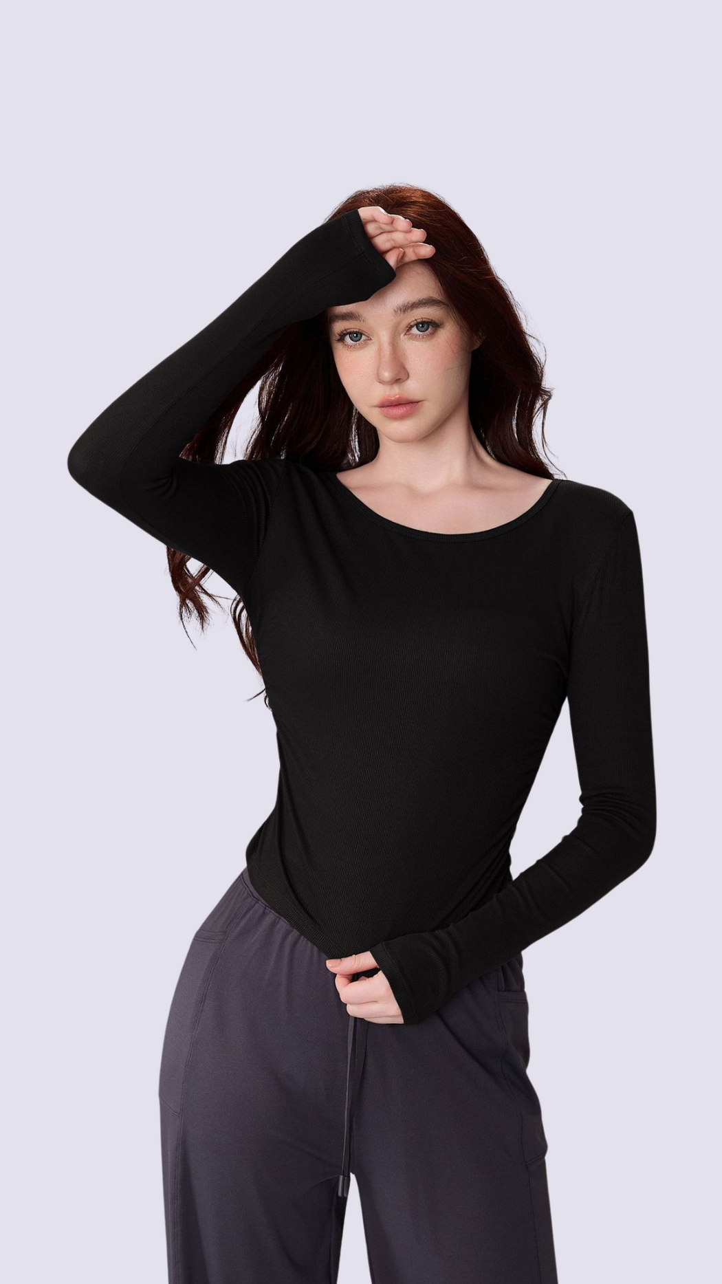 SoftFold Classic Round Neck Long Sleeve Top With Side Fold