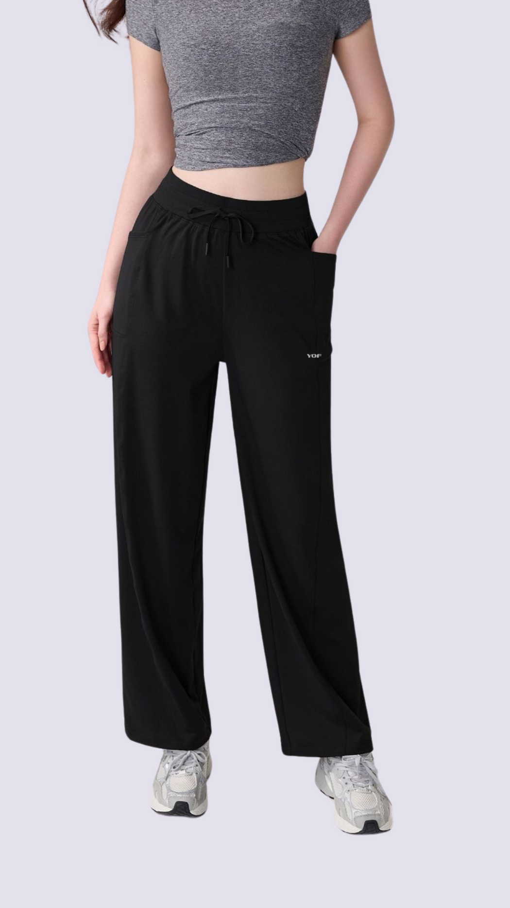 Air-Cool Drawstring High Waist Wide Leg Pants with Pockets