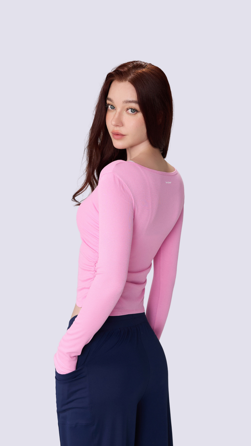 SoftFold Classic Round Neck Long Sleeve Top With Side Fold