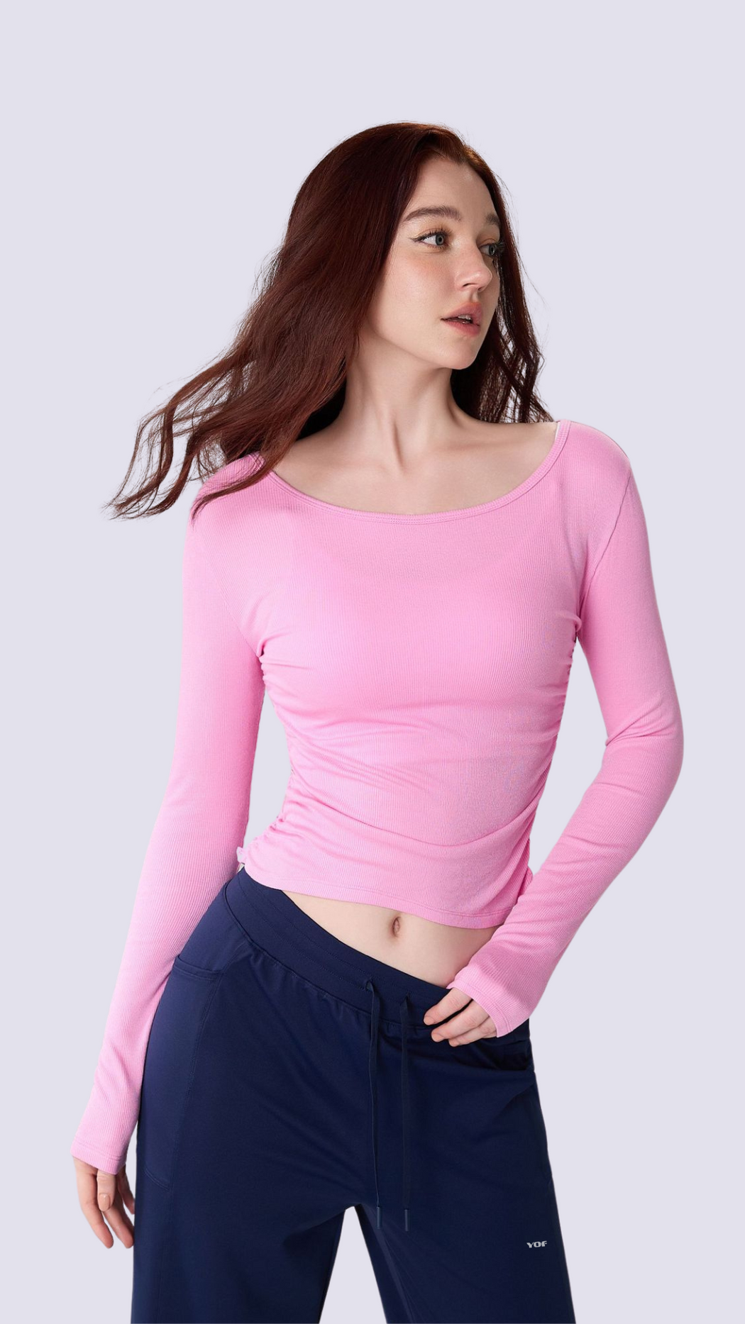 SoftFold Classic Round Neck Long Sleeve Top With Side Fold