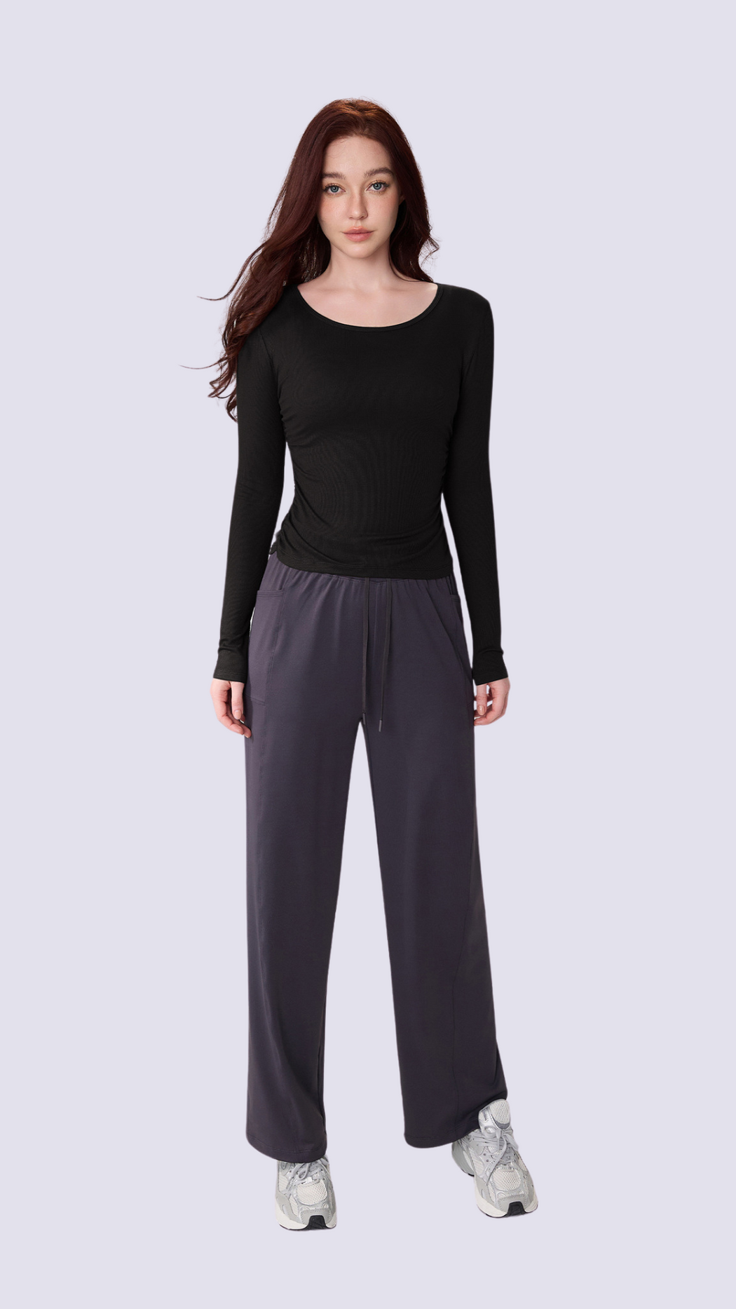 SoftFold Classic Round Neck Long Sleeve Top With Side Fold