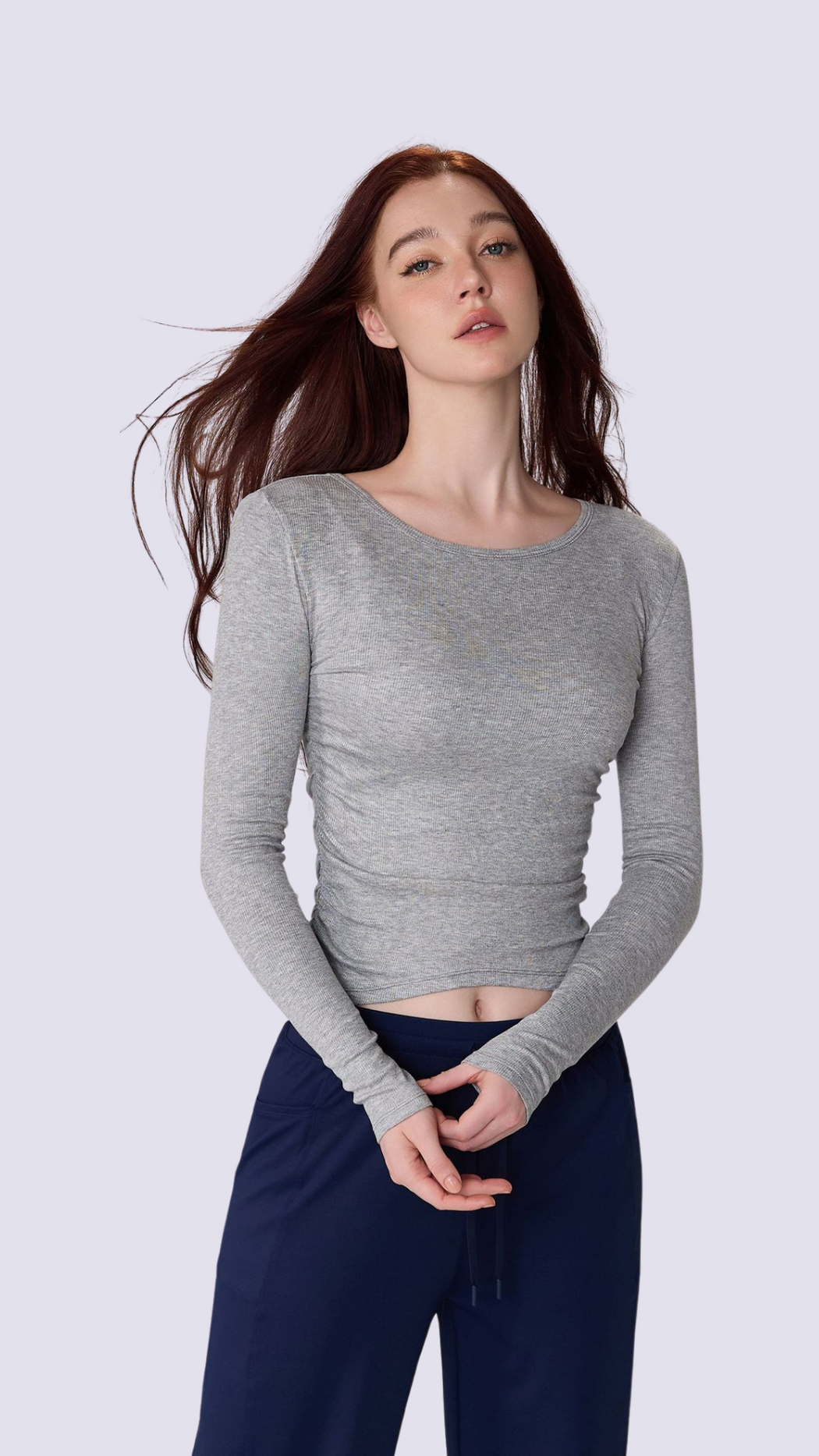 SoftFold Classic Round Neck Long Sleeve Top With Side Fold