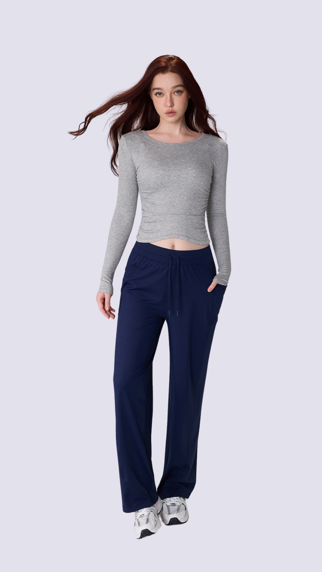 SoftFold Classic Round Neck Long Sleeve Top With Side Fold