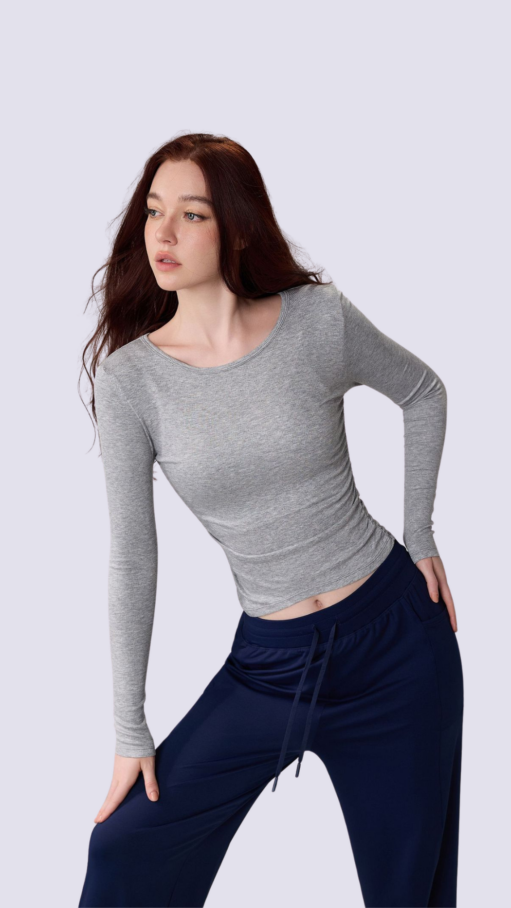 SoftFold Classic Round Neck Long Sleeve Top With Side Fold