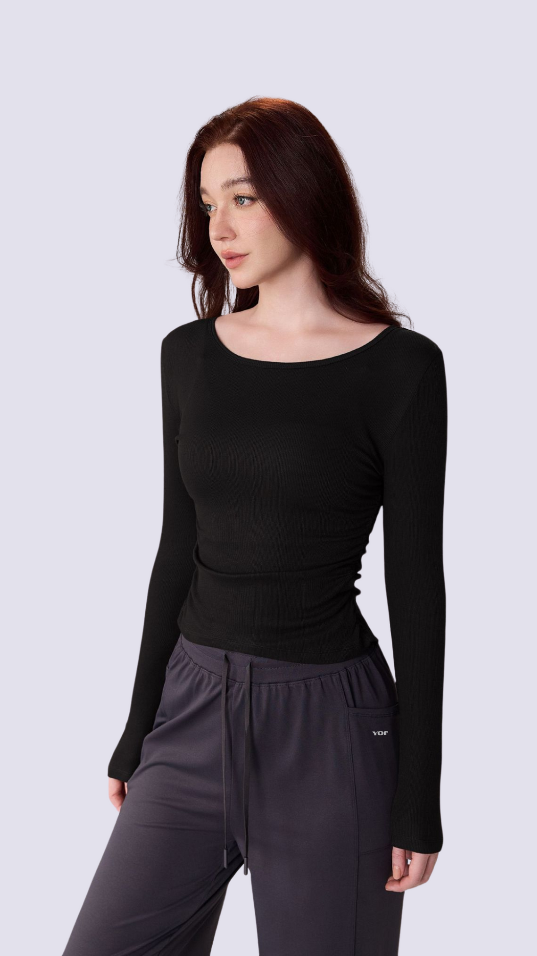 SoftFold Classic Round Neck Long Sleeve Top With Side Fold