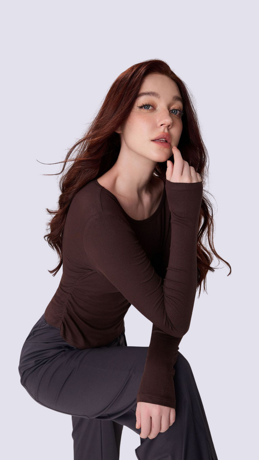 SoftFold Classic Round Neck Long Sleeve Top With Side Fold