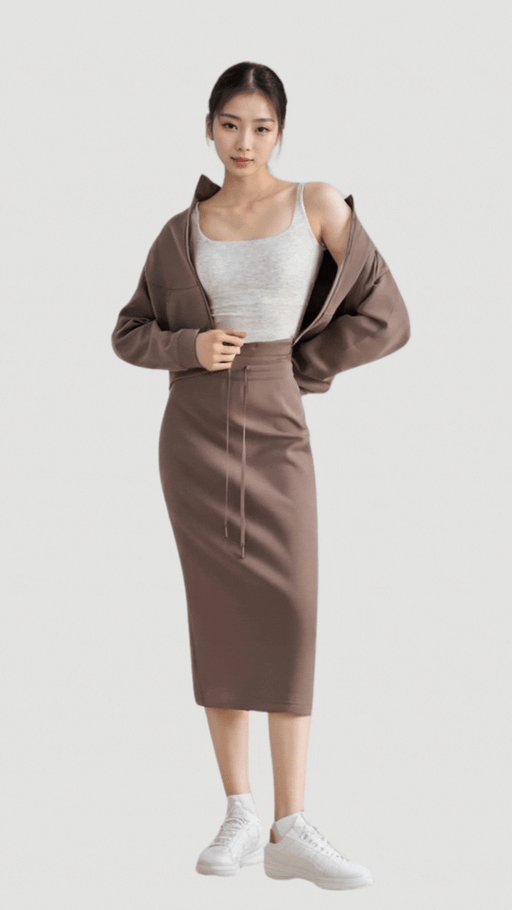 Urban Minimalist Drawstring Midi Skirt